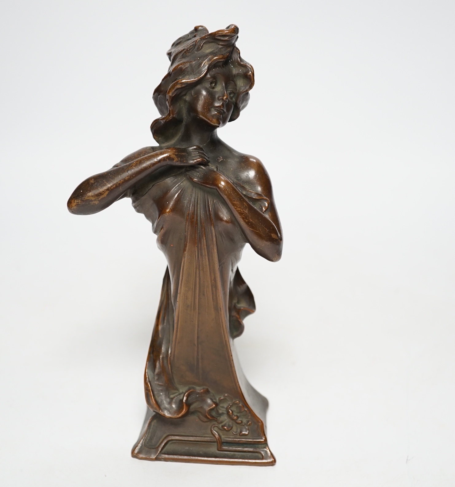 Pellier. An electrotype bust of an Art Nouveau maiden, 21cm high